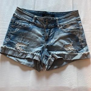 Cute size small blue distressed high waisted cuffed jean shorts